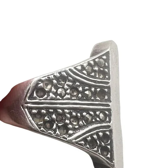 Vintage Sterling Silver Marcasite Signet Ring Size 7.75 925 Statement 6.99g LOOK - Picture 15 of 15